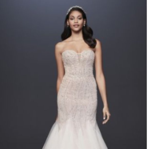 GALINA SIGNATURE - Beaded Tulle Sweetheart Trumpet Wedding Dress - Picture 1 of 12